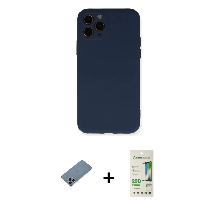 MARSİLYAN™- iPhone 11 Pro Kılıf Ahenk Serisi - Siyah 20D Premium Cam Ekran Koruyucu + Shine Kamera Lens Koruma Cam - GI