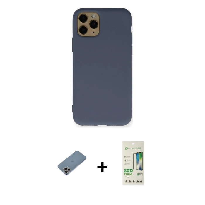 MARSİLYAN™- iPhone 11 Pro Kılıf Ahenk Serisi - Siyah 20D Premium Cam Ekran Koruyucu + Shine Kamera Lens Koruma Cam - GI