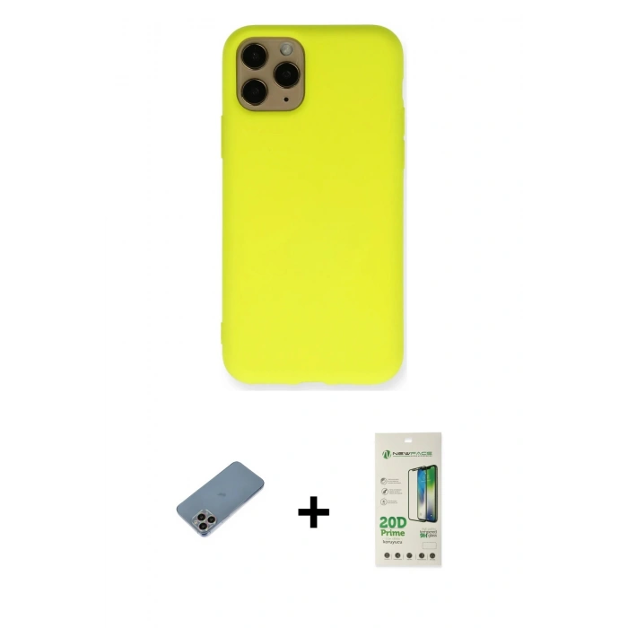 MARSİLYAN™- iPhone 11 Pro Kılıf Ahenk Serisi - Siyah 20D Premium Cam Ekran Koruyucu + Shine Kamera Lens Koruma Cam - GI