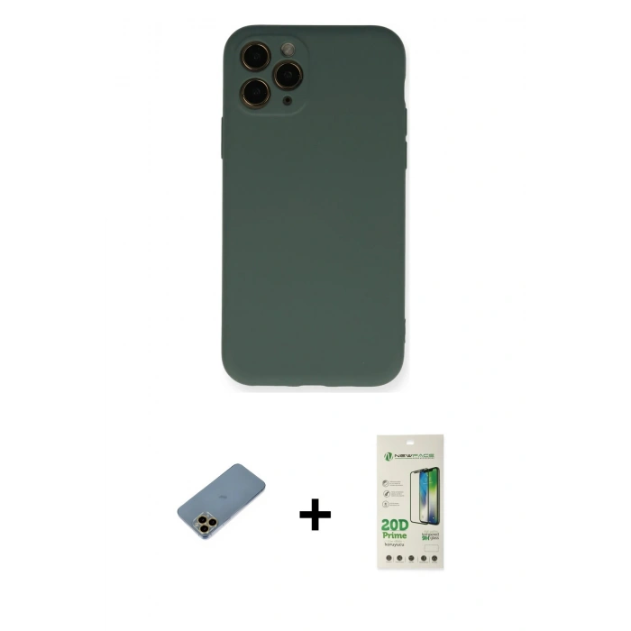 MARSİLYAN™- iPhone 11 Pro Kılıf Ahenk Serisi - Siyah 20D Premium Cam Ekran Koruyucu + Shine Kamera Lens Koruma Cam - GD