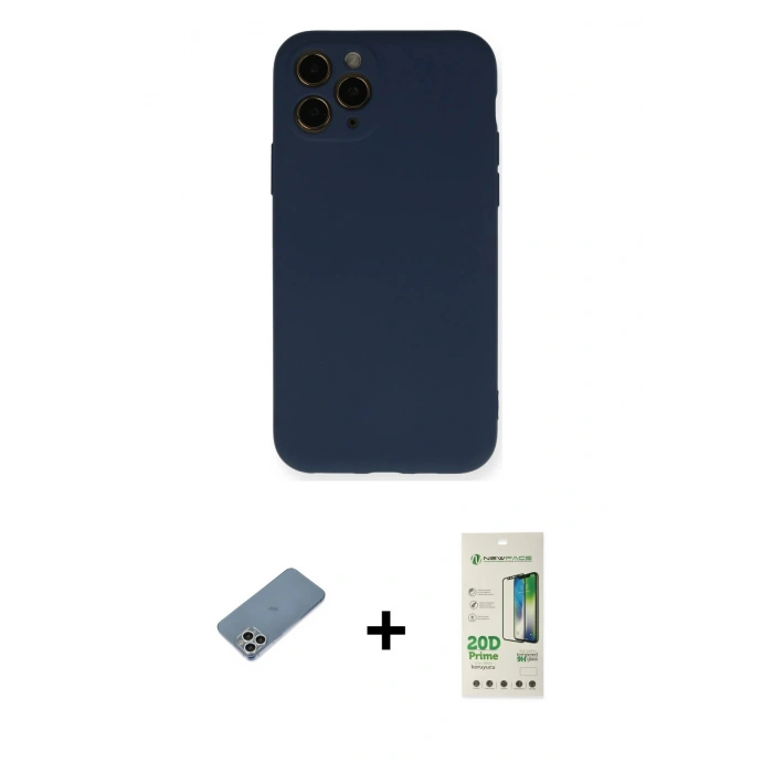 MARSİLYAN™- iPhone 11 Pro Kılıf Ahenk Serisi - Siyah 20D Premium Cam Ekran Koruyucu + Shine Kamera Lens Koruma Cam - GS