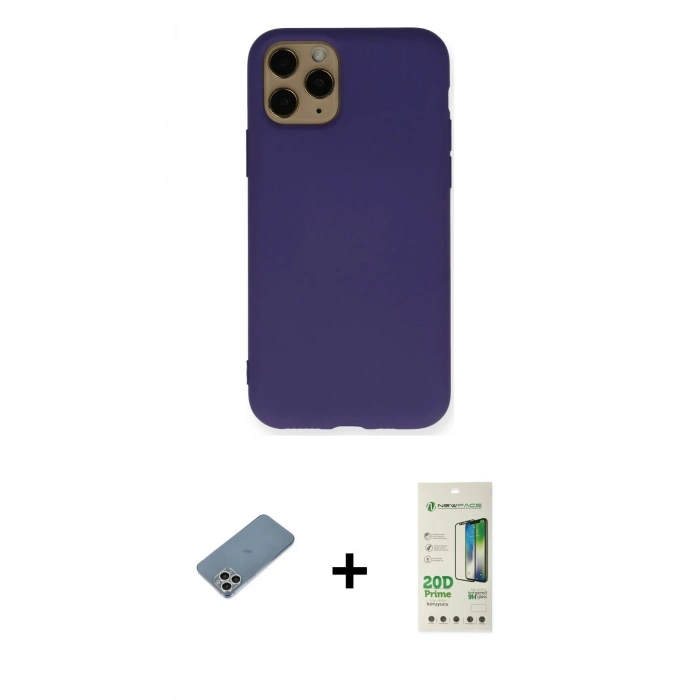 MARSİLYAN™- iPhone 11 Pro Kılıf Ahenk Serisi - Siyah 20D Premium Cam Ekran Koruyucu + Shine Kamera Lens Koruma Cam - GS
