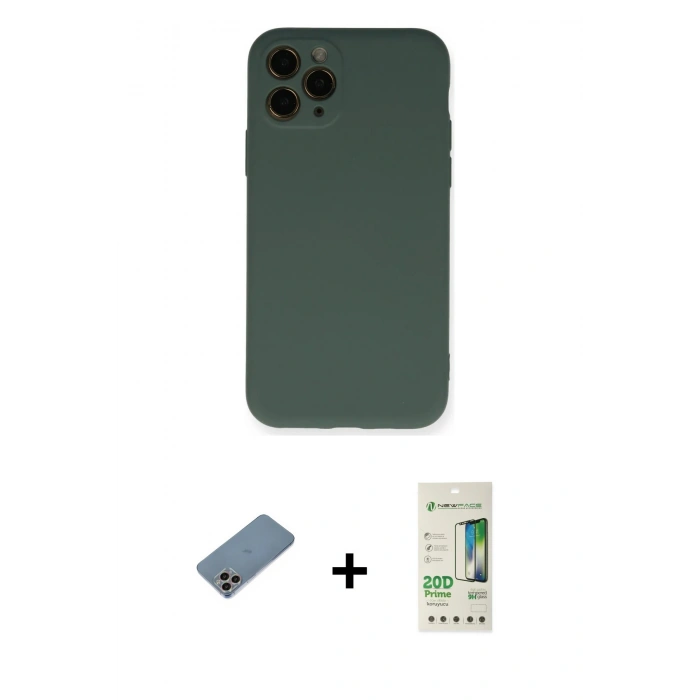 MARSİLYAN™- iPhone 11 Pro Kılıf Ahenk Serisi - Siyah 20D Premium Cam Ekran Koruyucu + Shine Kamera Lens Koruma Cam - GI