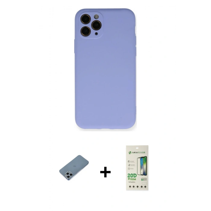 MARSİLYAN™- iPhone 11 Pro Kılıf Ahenk Serisi - Siyah 20D Premium Cam Ekran Koruyucu + Shine Kamera Lens Koruma Cam - SABE