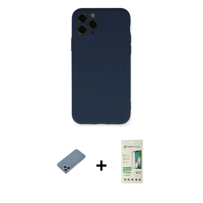 MARSİLYAN™- iPhone 11 Pro Kılıf Ahenk Serisi - Siyah 20D Premium Cam Ekran Koruyucu + Shine Kamera Lens Koruma Cam - SABE