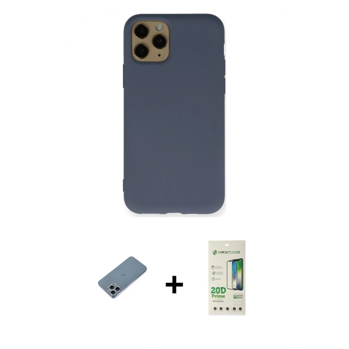 MARSİLYAN™- iPhone 11 Pro Kılıf Ahenk Serisi - Siyah 20D Premium Cam Ekran Koruyucu + Shine Kamera Lens Koruma Cam - SABE