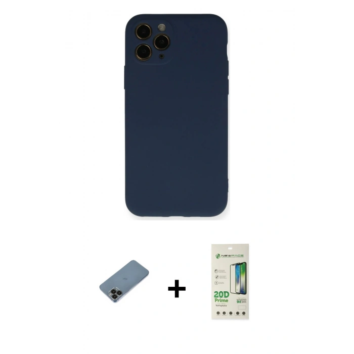MARSİLYAN™- iPhone 11 Pro Kılıf Ahenk Serisi - Siyah 20D Premium Cam Ekran Koruyucu + Siyah Shine Kamera Lens Koruma Cam