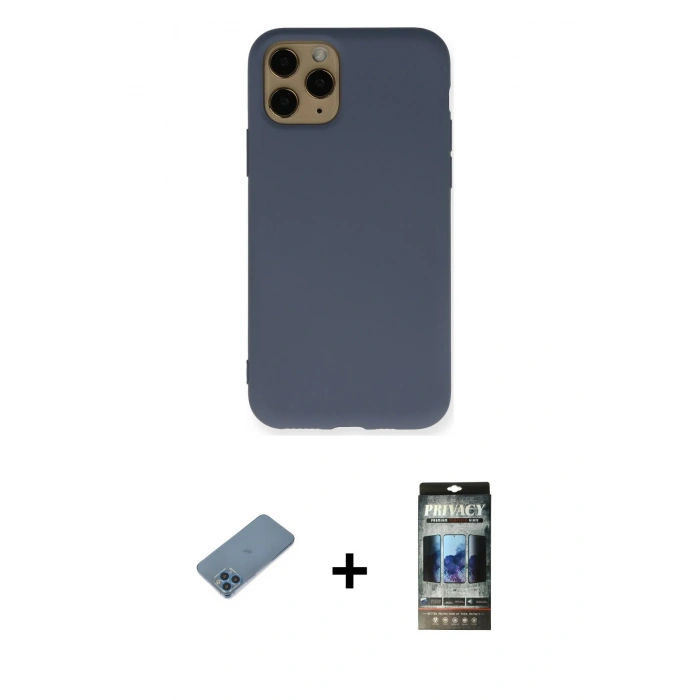 MARSİLYAN™- iPhone 11 Pro Kılıf Ahenk Serisi - Siyah 34D Hayalet Izgaralı Cam + Shine Kamera Lens Koruma Cam - MI