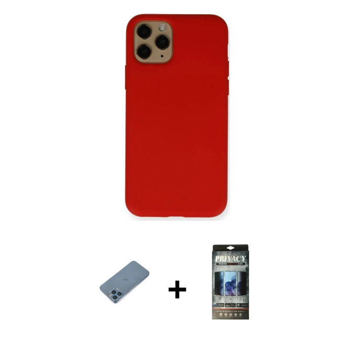 MARSİLYAN™- iPhone 11 Pro Kılıf Ahenk Serisi - Siyah 34D Hayalet Izgaralı Cam + Shine Kamera Lens Koruma Cam - MI