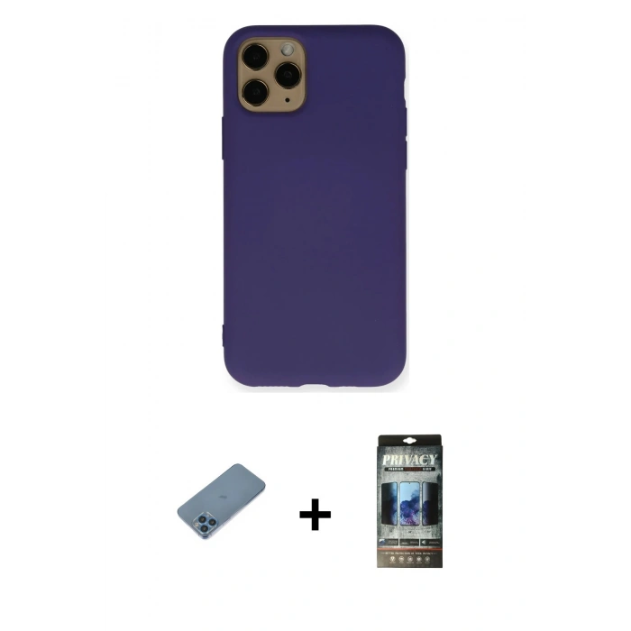MARSİLYAN™- iPhone 11 Pro Kılıf Ahenk Serisi - Siyah 34D Hayalet Izgaralı Cam + Shine Kamera Lens Koruma Cam - MI