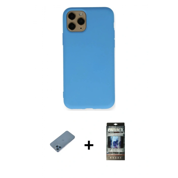 MARSİLYAN™- iPhone 11 Pro Kılıf Ahenk Serisi - Siyah 34D Hayalet Izgaralı Cam + Shine Kamera Lens Koruma Cam - MI
