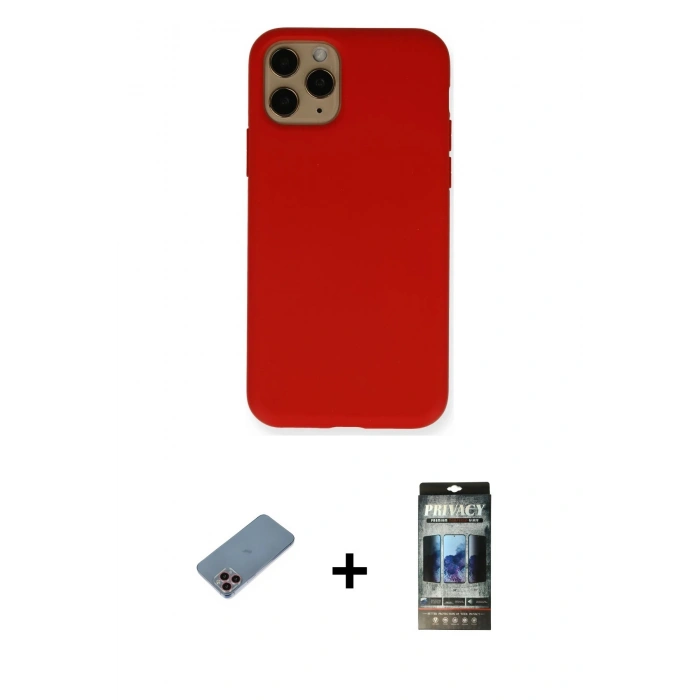 MARSİLYAN™- iPhone 11 Pro Kılıf Ahenk Serisi - Siyah 34D Hayalet Izgaralı Cam + Shine Kamera Lens Koruma Cam - PE