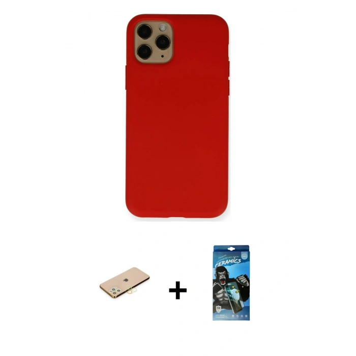 MARSİLYAN™- iPhone 11 Pro Kılıf Ahenk Serisi - Siyah 34D Izgaralı Cam + Renkli Kamera Lens Koruma Cam - SI