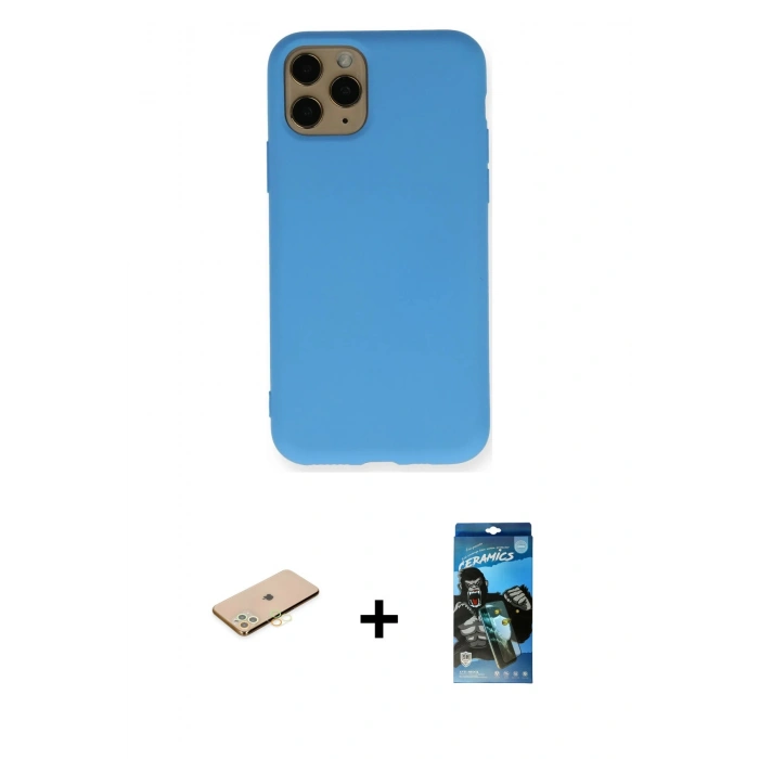 MARSİLYAN™- iPhone 11 Pro Kılıf Ahenk Serisi - Siyah 34D Izgaralı Cam + Renkli Kamera Lens Koruma Cam - SI