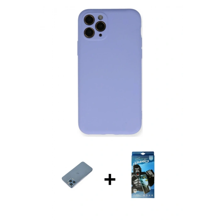 MARSİLYAN™- iPhone 11 Pro Kılıf Ahenk Serisi - Siyah 34D Izgaralı Cam + Shine Kamera Lens Koruma Cam - MI