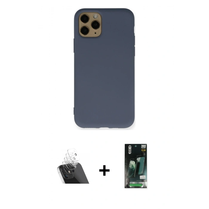 MARSİLYAN™- iPhone 11 Pro Kılıf Ahenk Serisi - Siyah 360 Mat Full Body Arka Koruyucu + Kamera Lens Koruma Cam - SF