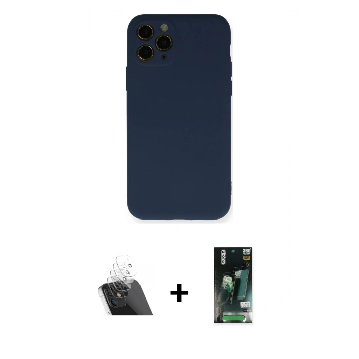 MARSİLYAN™- iPhone 11 Pro Kılıf Ahenk Serisi - Siyah 360 Mat Full Body Arka Koruyucu + Kamera Lens Koruma Cam - SF