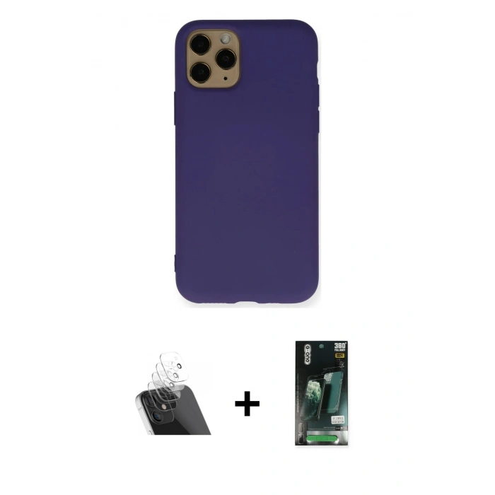 MARSİLYAN™- iPhone 11 Pro Kılıf Ahenk Serisi - Siyah 360 Mat Full Body Arka Koruyucu + Kamera Lens Koruma Cam - SF