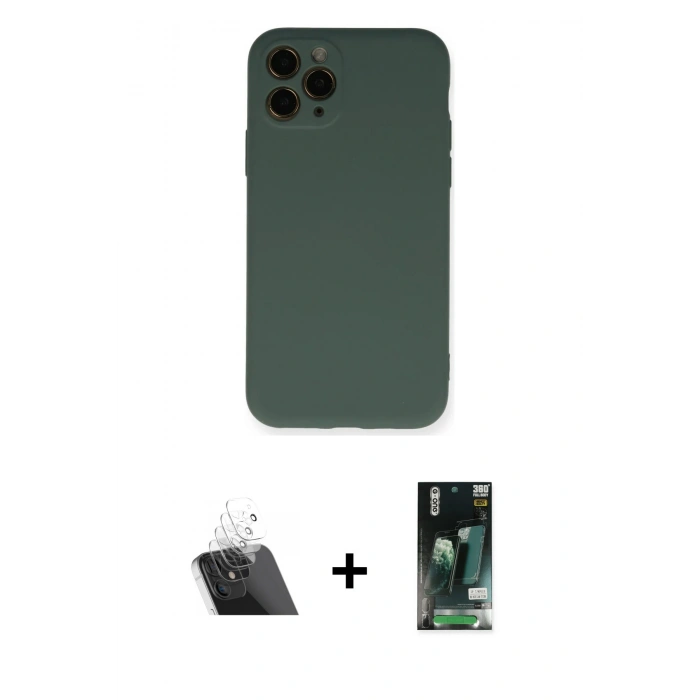 MARSİLYAN™- iPhone 11 Pro Kılıf Ahenk Serisi - Siyah 360 Mat Full Body Arka Koruyucu + Kamera Lens Koruma Cam - SF