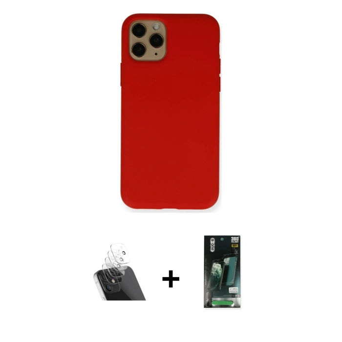 MARSİLYAN™- iPhone 11 Pro Kılıf Ahenk Serisi - Siyah 360 Mat Full Body Arka Koruyucu + Kamera Lens Koruma Cam - SF