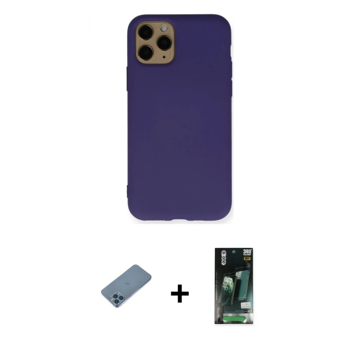 MARSİLYAN™- iPhone 11 Pro Kılıf Ahenk Serisi - Siyah 360 Mat Full Body Arka Koruyucu + Shine Kamera Lens Koruma Cam - MI
