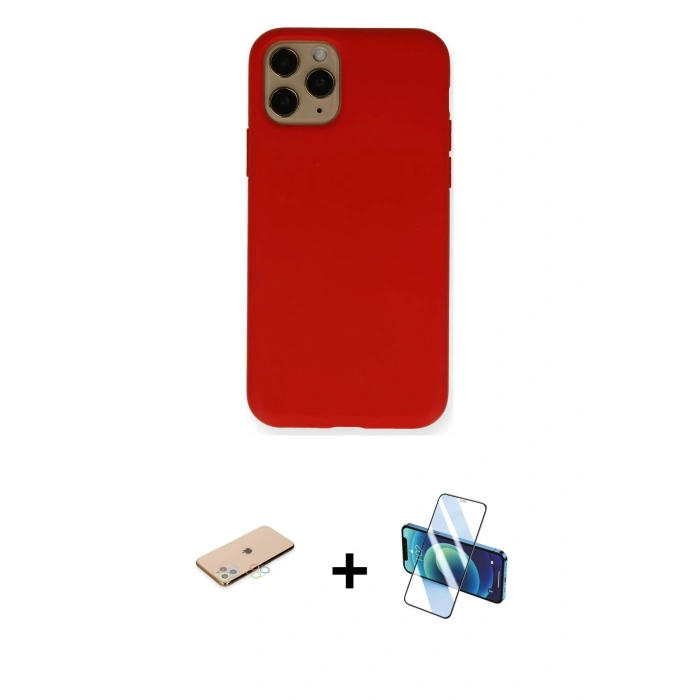 MARSİLYAN™- iPhone 11 Pro Kılıf Ahenk Serisi - Siyah 3D Antistatik Cam Ekran Koruyucu + Renkli Kamera Lens Koruma Cam - MI