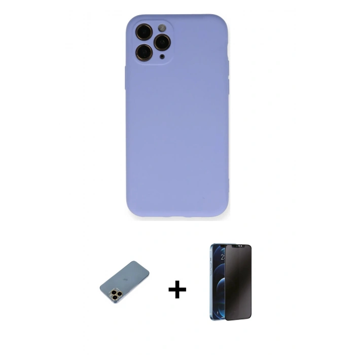 MARSİLYAN™- iPhone 11 Pro Kılıf Ahenk Serisi - Siyah 3D Antistatik Hayalet Cam Ekran Koruyucu + Shine Kamera Lens Koruma Cam - GD