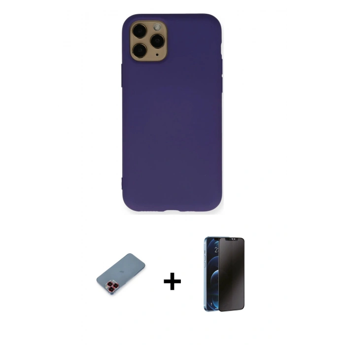 MARSİLYAN™- iPhone 11 Pro Kılıf Ahenk Serisi - Siyah 3D Antistatik Hayalet Cam Ekran Koruyucu + Metal Kamera Lens Koruma Cam - KI