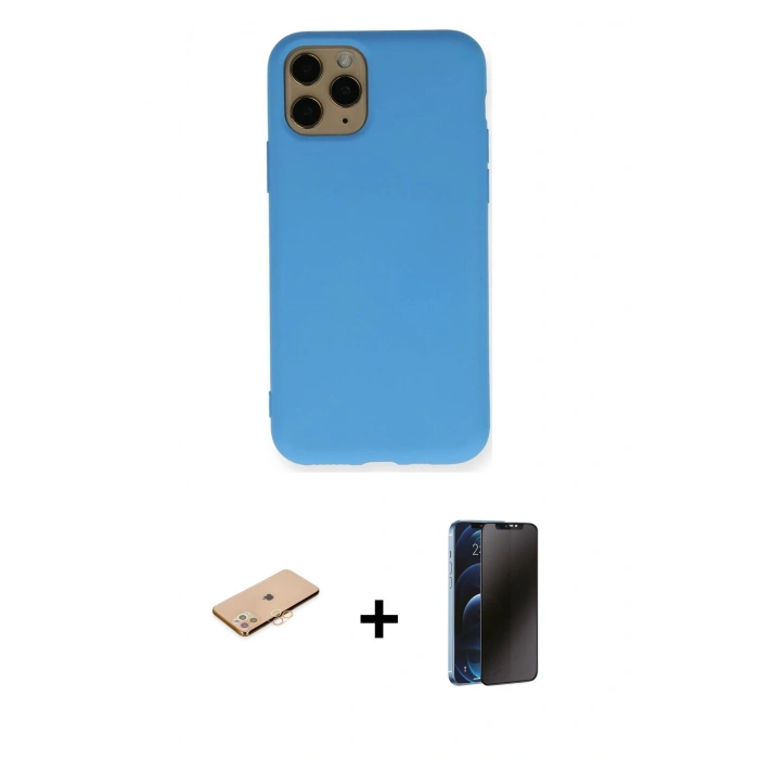 MARSİLYAN™- iPhone 11 Pro Kılıf Ahenk Serisi - Siyah 3D Antistatik Hayalet Cam Ekran Koruyucu + Renkli Kamera Lens Koruma Cam - TU