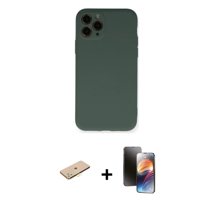 MARSİLYAN™- iPhone 11 Pro Kılıf Ahenk Serisi - Siyah 3D Antistatik Mat Seramik Nano Ekran Koruyucu + Renkli Kamera Lens Koruma Cam - PE