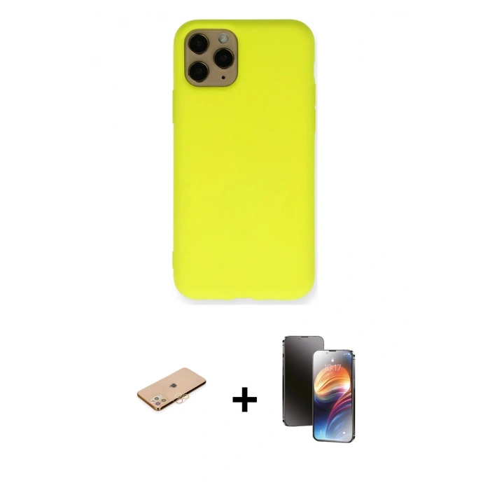MARSİLYAN™- iPhone 11 Pro Kılıf Ahenk Serisi - Siyah 3D Antistatik Mat Seramik Nano Ekran Koruyucu + Renkli Kamera Lens Koruma Cam - TU