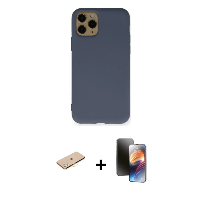 MARSİLYAN™- iPhone 11 Pro Kılıf Ahenk Serisi - Siyah 3D Antistatik Mat Seramik Nano Ekran Koruyucu + Renkli Kamera Lens Koruma Cam - PE