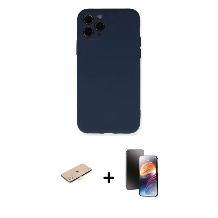 MARSİLYAN™- iPhone 11 Pro Kılıf Ahenk Serisi - Siyah 3D Antistatik Mat Seramik Nano Ekran Koruyucu + Renkli Kamera Lens Koruma Cam - PE