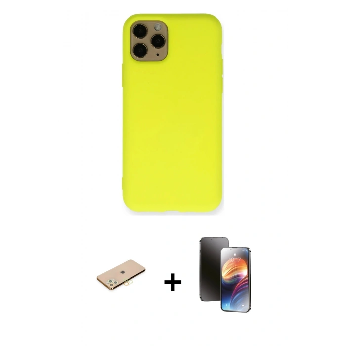 MARSİLYAN™- iPhone 11 Pro Kılıf Ahenk Serisi - Siyah 3D Antistatik Mat Seramik Nano Ekran Koruyucu + Renkli Kamera Lens Koruma Cam - PE