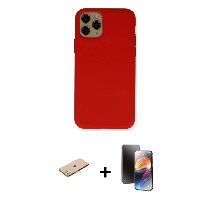MARSİLYAN™- iPhone 11 Pro Kılıf Ahenk Serisi - Siyah 3D Antistatik Mat Seramik Nano Ekran Koruyucu + Renkli Kamera Lens Koruma Cam - PE