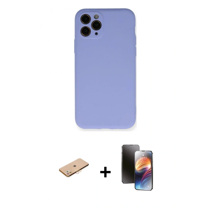 MARSİLYAN™- iPhone 11 Pro Kılıf Ahenk Serisi - Siyah 3D Antistatik Mat Seramik Nano Ekran Koruyucu + Renkli Kamera Lens Koruma Cam - TU