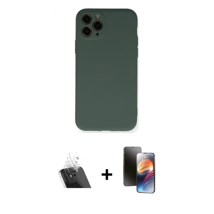 MARSİLYAN™- iPhone 11 Pro Kılıf Ahenk Serisi - Siyah 3D Antistatik Mat Seramik Nano Ekran Koruyucu + Kamera Lens Koruma Cam - SF
