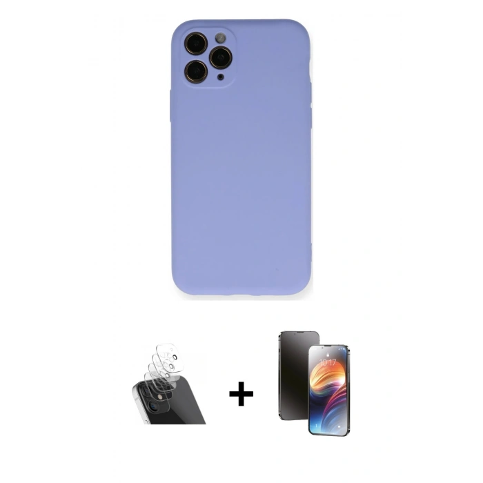 MARSİLYAN™- iPhone 11 Pro Kılıf Ahenk Serisi - Siyah 3D Antistatik Mat Seramik Nano Ekran Koruyucu + Kamera Lens Koruma Cam - SF