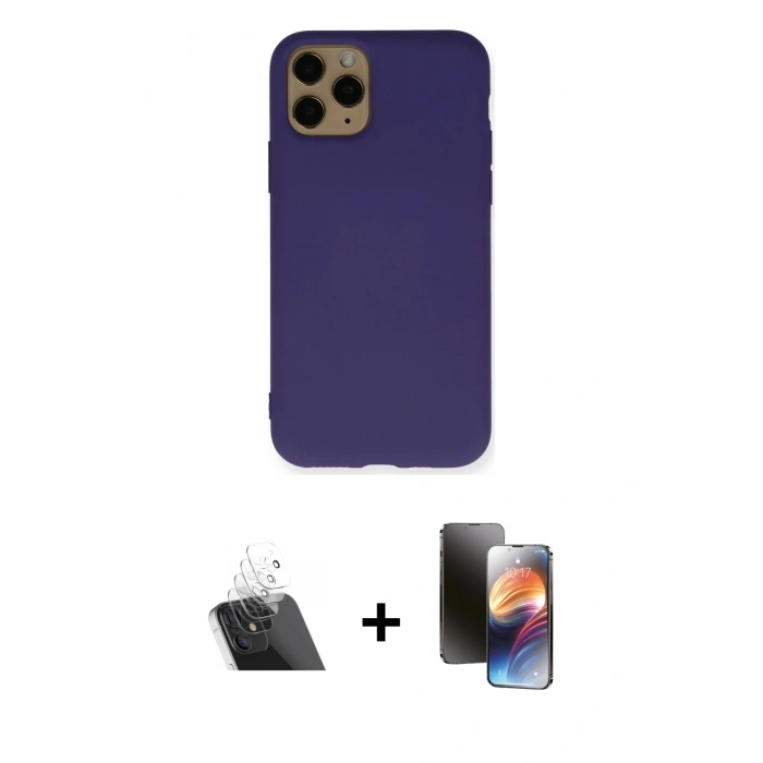 MARSİLYAN™- iPhone 11 Pro Kılıf Ahenk Serisi - Siyah 3D Antistatik Mat Seramik Nano Ekran Koruyucu + Kamera Lens Koruma Cam - SF