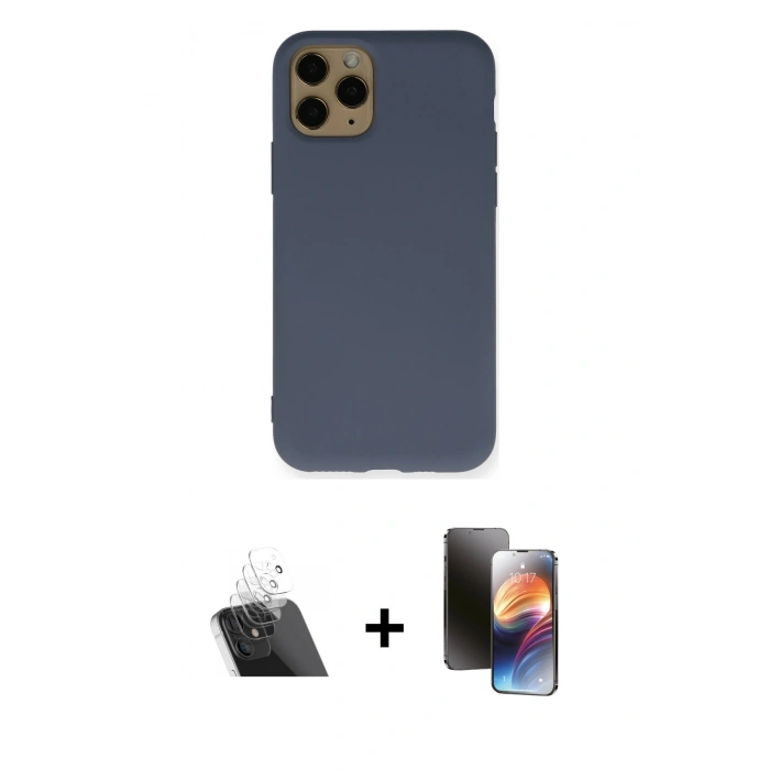 MARSİLYAN™- iPhone 11 Pro Kılıf Ahenk Serisi - Siyah 3D Antistatik Mat Seramik Nano Ekran Koruyucu + Kamera Lens Koruma Cam - SF