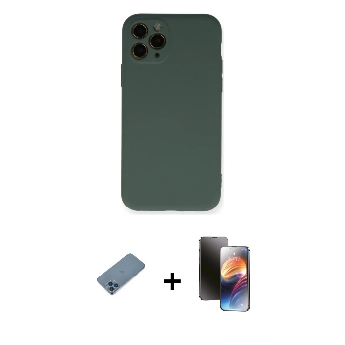 MARSİLYAN™- iPhone 11 Pro Kılıf Ahenk Serisi - Siyah 3D Antistatik Mat Seramik Nano Ekran Koruyucu + Shine Kamera Lens Koruma Cam - MI