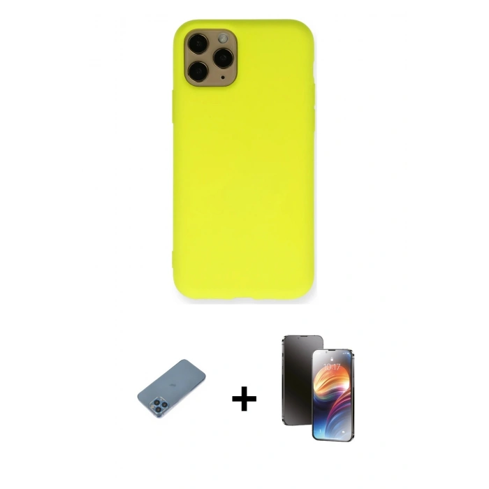 MARSİLYAN™- iPhone 11 Pro Kılıf Ahenk Serisi - Siyah 3D Antistatik Mat Seramik Nano Ekran Koruyucu + Shine Kamera Lens Koruma Cam - MI