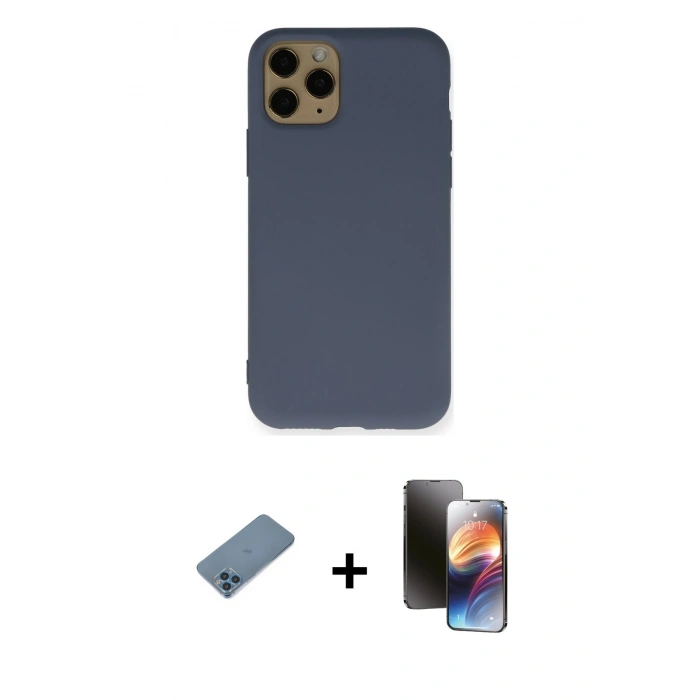 MARSİLYAN™- iPhone 11 Pro Kılıf Ahenk Serisi - Siyah 3D Antistatik Mat Seramik Nano Ekran Koruyucu + Shine Kamera Lens Koruma Cam - MI