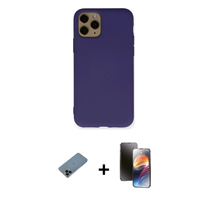 MARSİLYAN™- iPhone 11 Pro Kılıf Ahenk Serisi - Siyah 3D Antistatik Mat Seramik Nano Ekran Koruyucu + Shine Kamera Lens Koruma Cam - SH
