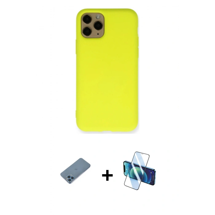 MARSİLYAN™- iPhone 11 Pro Kılıf Ahenk Serisi - Siyah 3D Antistatik Seramik Nano Ekran Koruyucu + Shine Kamera Lens Koruma Cam - MI