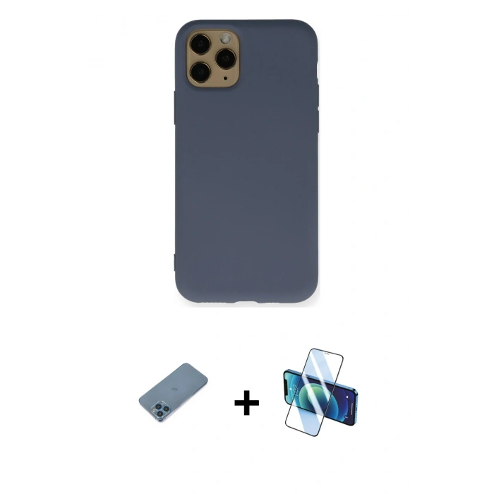 MARSİLYAN™- iPhone 11 Pro Kılıf Ahenk Serisi - Siyah 3D Antistatik Seramik Nano Ekran Koruyucu + Shine Kamera Lens Koruma Cam - MI