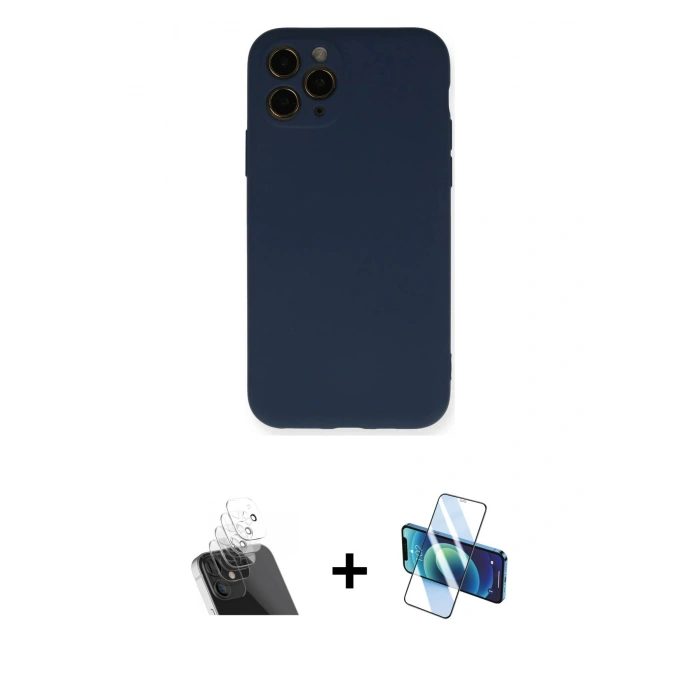 MARSİLYAN™- iPhone 11 Pro Kılıf Ahenk Serisi - Siyah 3D Antistatik Seramik Nano Ekran Koruyucu + Kamera Lens Koruma Cam - SF