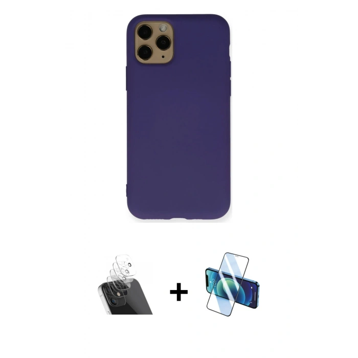 MARSİLYAN™- iPhone 11 Pro Kılıf Ahenk Serisi - Siyah 3D Antistatik Seramik Nano Ekran Koruyucu + Kamera Lens Koruma Cam - SF