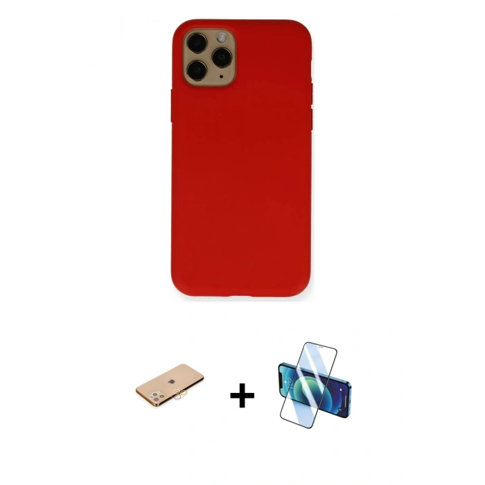 MARSİLYAN™- iPhone 11 Pro Kılıf Ahenk Serisi - Siyah 3D Antistatik Seramik Nano Ekran Koruyucu + Turuncu Renkli Kamera Lens Koruma Cam
