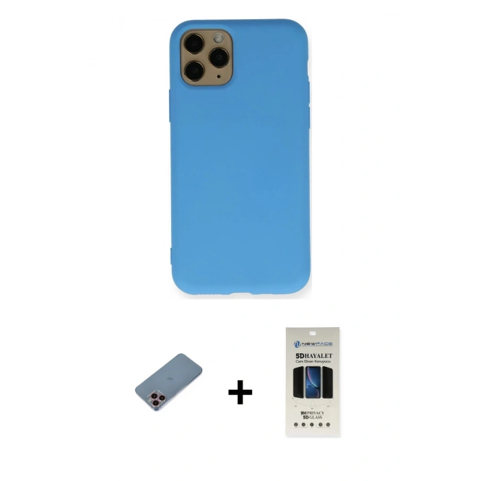 MARSİLYAN™- iPhone 11 Pro Kılıf Ahenk Serisi - Siyah 5D Hayalet Cam Ekran Koruyucu + Shine Kamera Lens Koruma Cam - PE